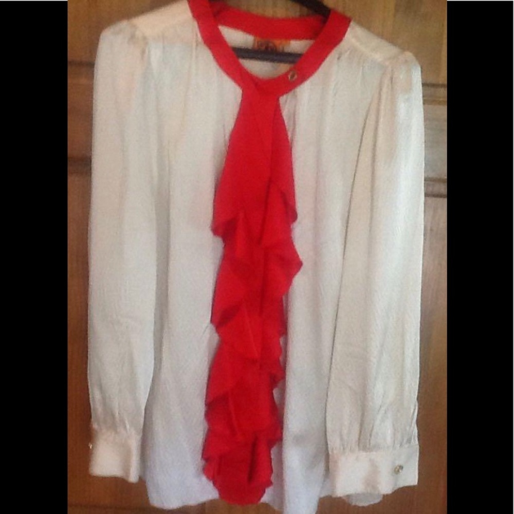Tory Burch 100% silk Lea ruffle front blouse